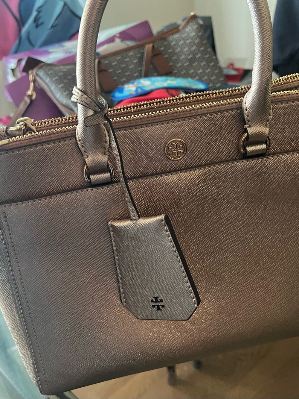 Tory Burch Bronze Metallic Leather Satchel